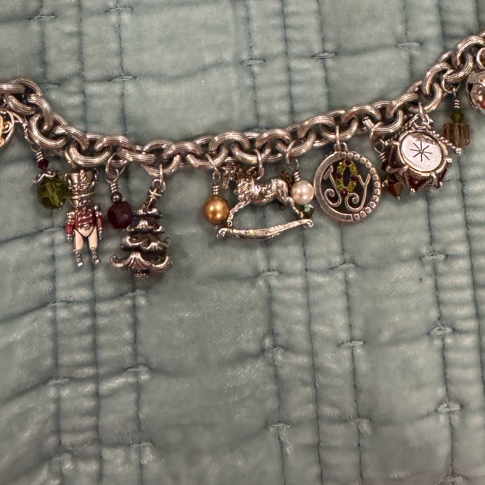 Brighton Silver Charm Bracelet with Green and Red Accents